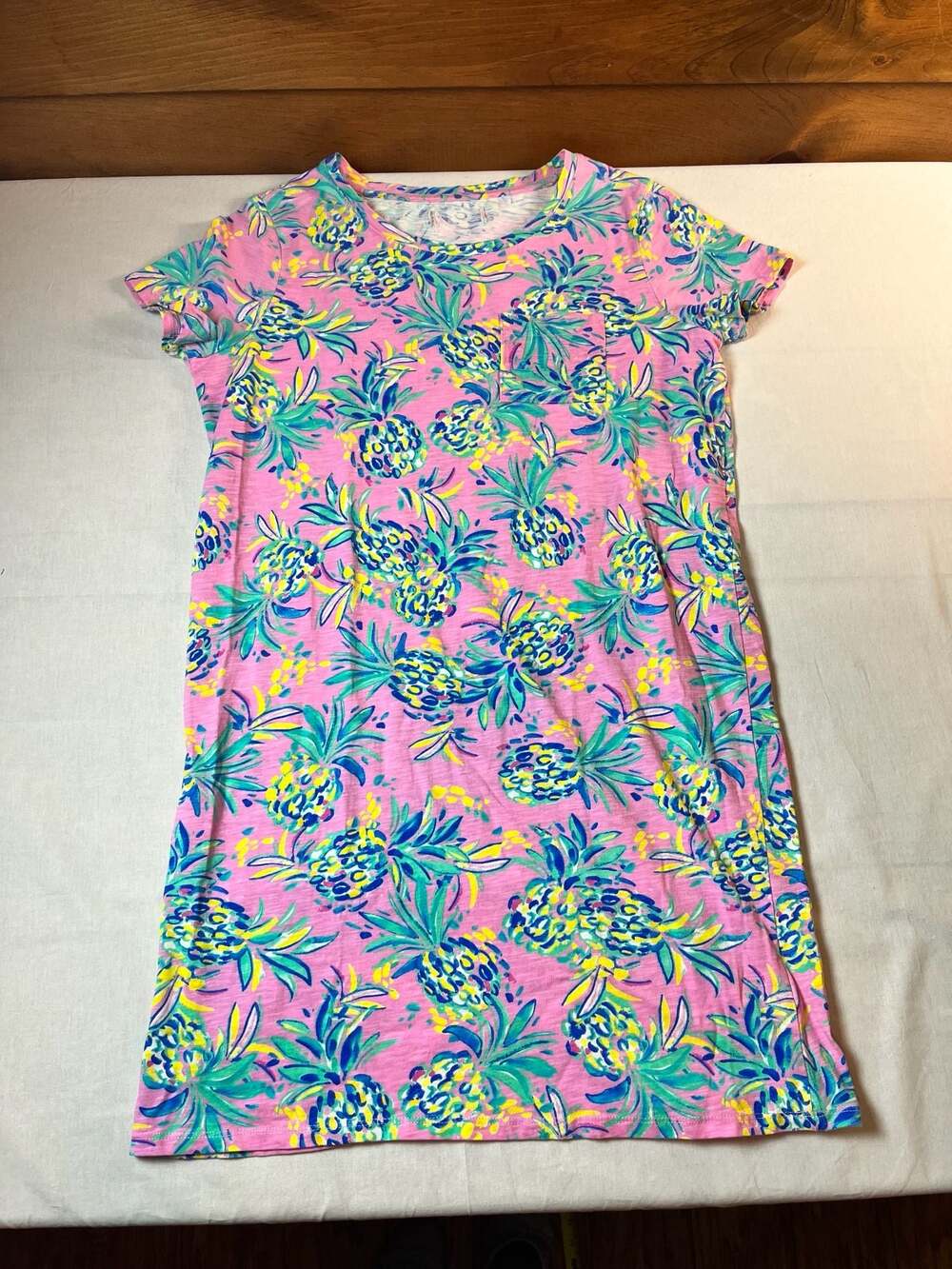 Stella Parker T-shirt Cotton Dress Tropical Pink Pineapple Short Sleeve Pocket